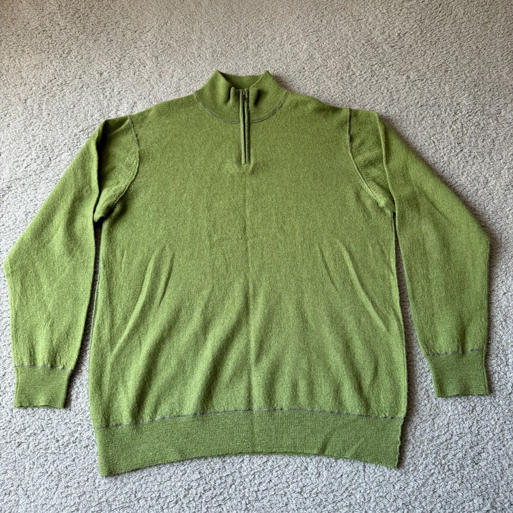 NEW Martin Gordon Sweater Mens Large Green Wool‎ 1/4 Zip Pullover Preppy Outdoor